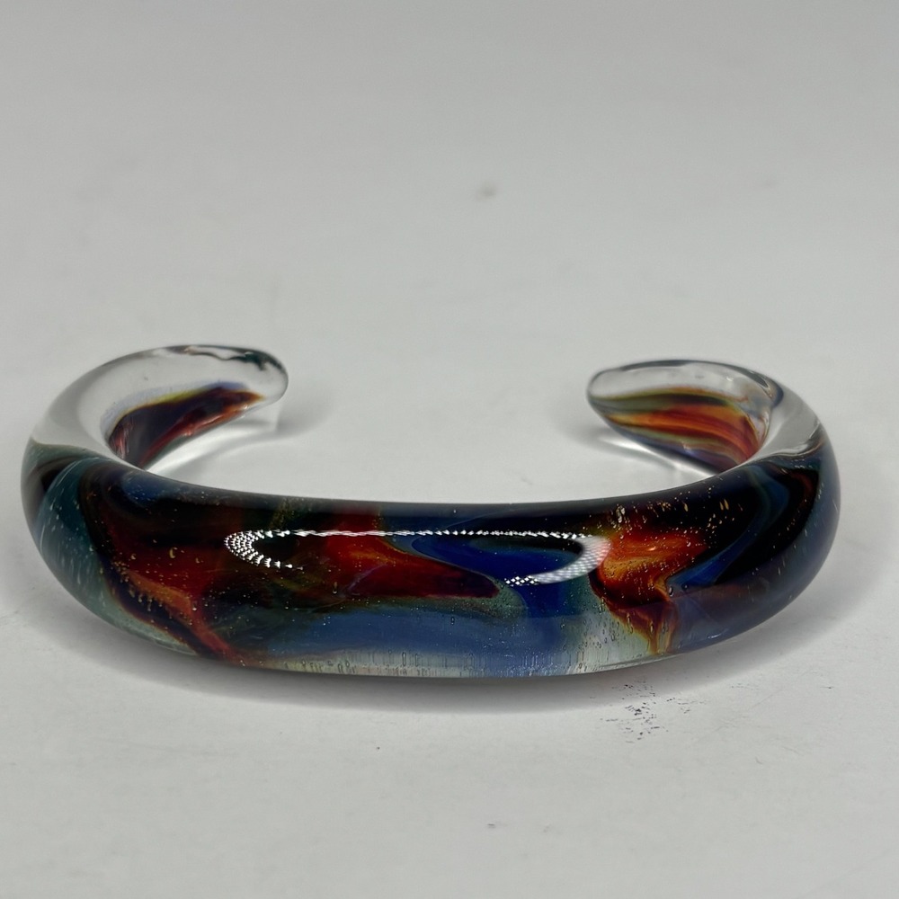 Glass Cuff Bracelet Multicolor Swirl Artistic Statement Unbranded